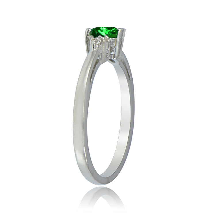 Sterling Silver Simulated Emerald and White Topaz Trillion-Cut Ring, Size 10