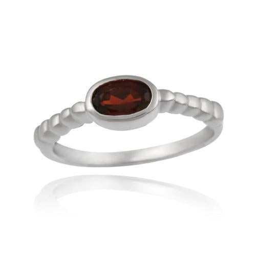 Sterling Silver Garnet Oval Solitaire Ring