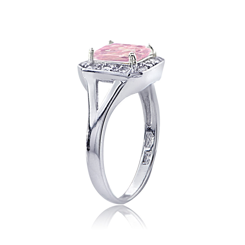 Sterling Silver Created Pink Opal & Cubic Zirconia Square Ring,-2