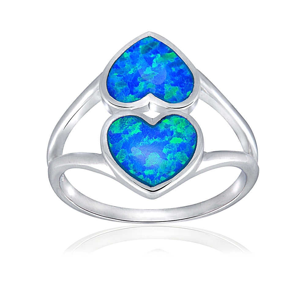 Sterling Silver Created Blue Opal Heart Ring,