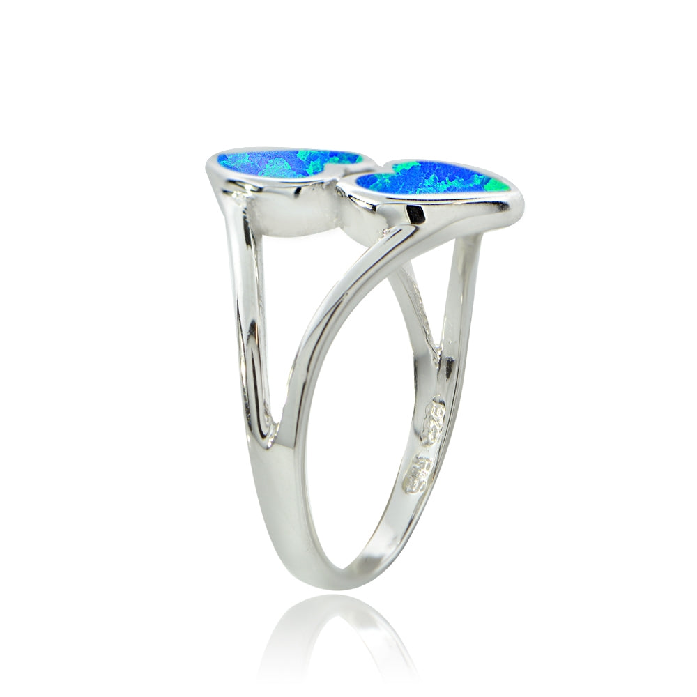 Sterling Silver Created Blue Opal Heart Ring,-2