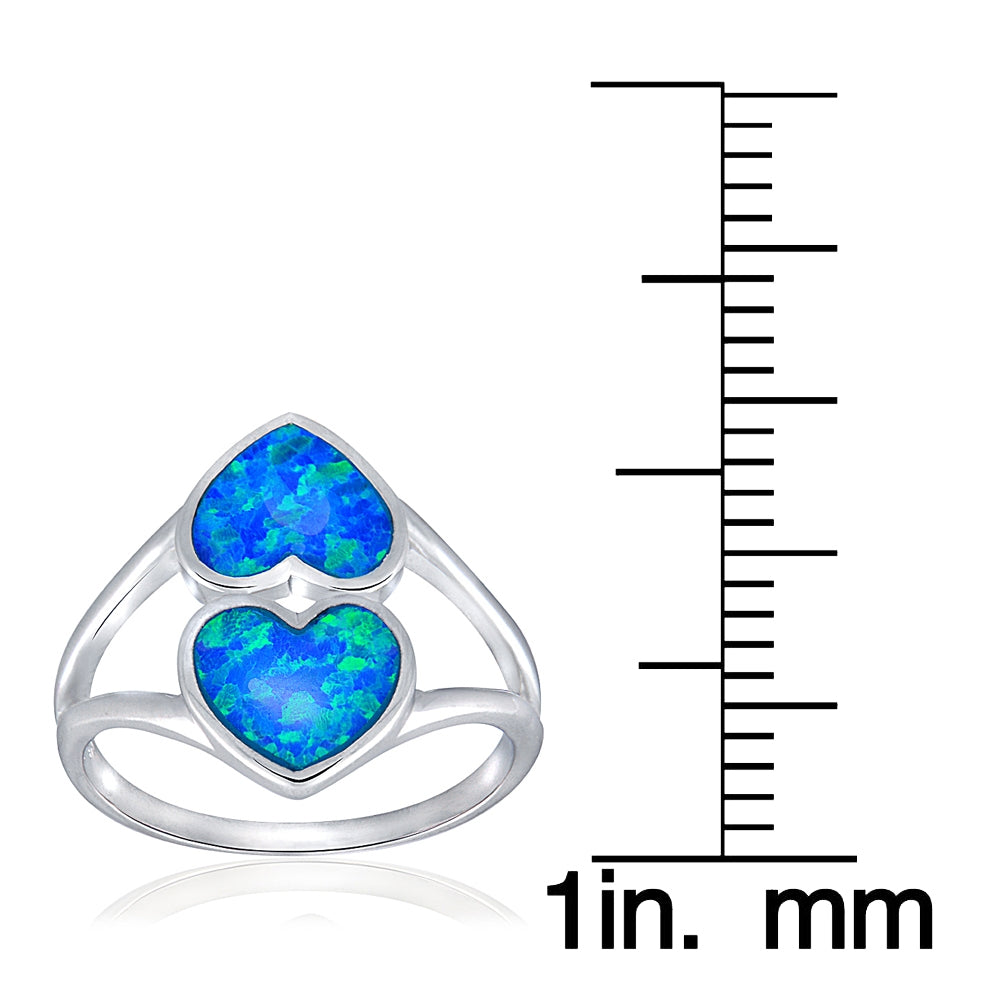 Sterling Silver Created Blue Opal Heart Ring,-3
