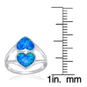 Sterling Silver Created Blue Opal Heart Ring,
