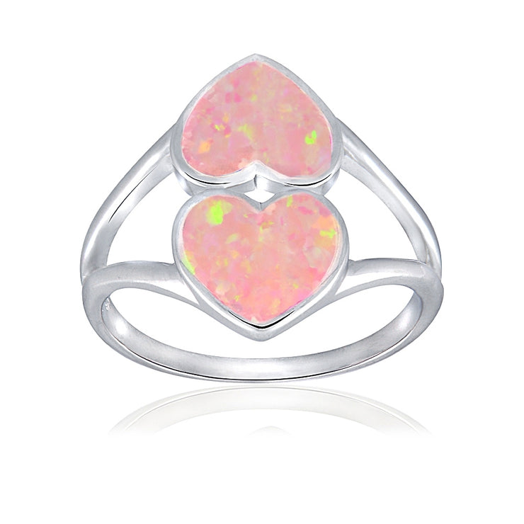 Sterling Silver Created Pink Opal Heart Ring,