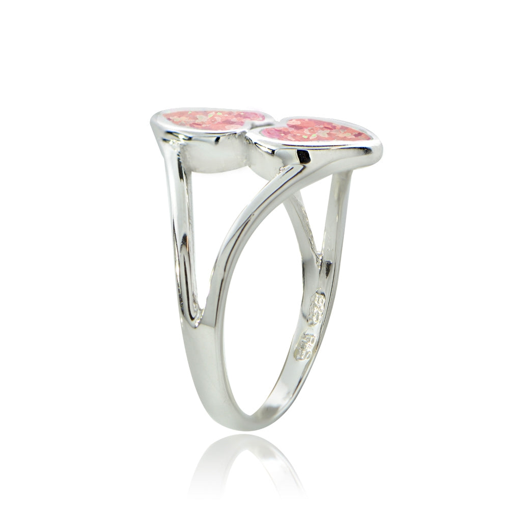 Sterling Silver Created Pink Opal Heart Ring,-2