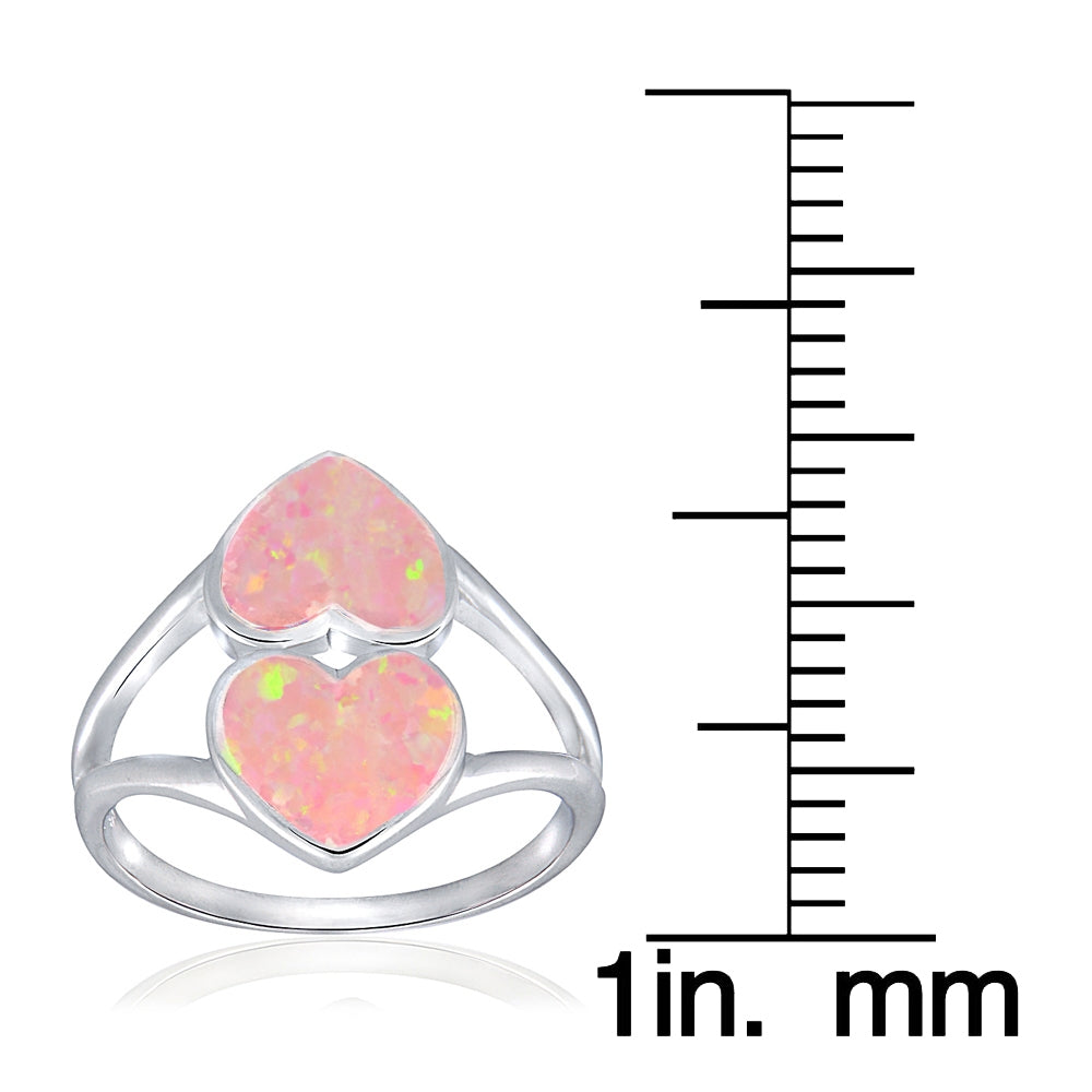 Sterling Silver Created Pink Opal Heart Ring,-3