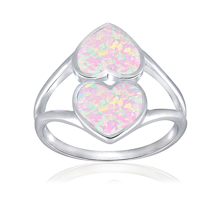 Sterling Silver Created White Opal Heart Ring,