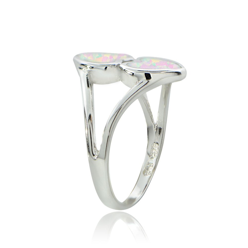 Sterling Silver Created White Opal Heart Ring,-2