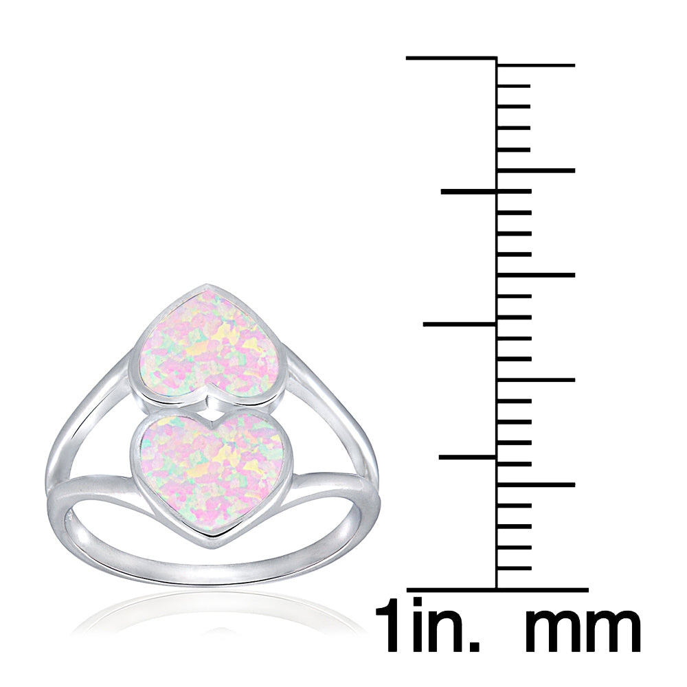 Sterling Silver Created White Opal Heart Ring,-3