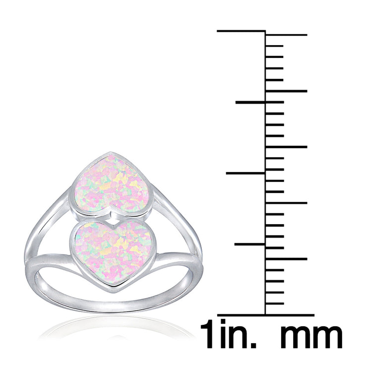 Sterling Silver Created White Opal Heart Ring,