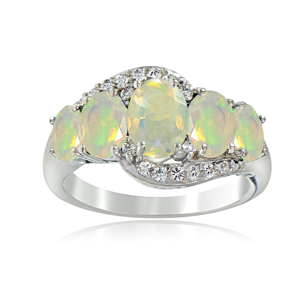 Sterling Silver 1.2ct TGW Ethiopian Opal & White Topaz -Stone Ring