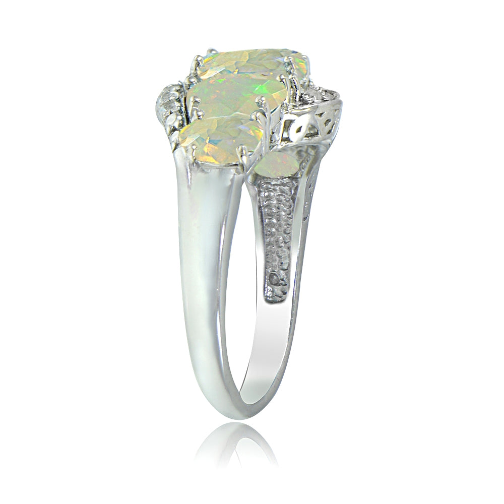 Sterling Silver 1.2ct TGW Ethiopian Opal & White Topaz -Stone Ring-2