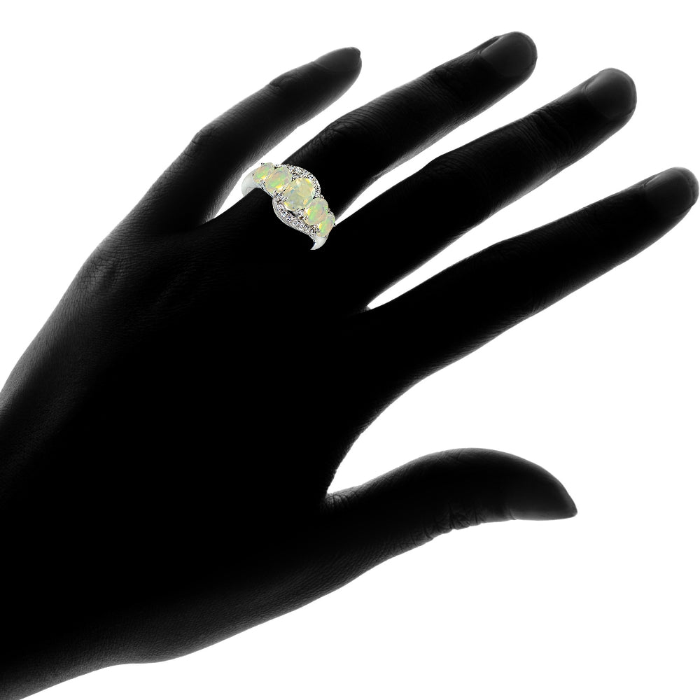 Sterling Silver 1.2ct TGW Ethiopian Opal & White Topaz -Stone Ring-4