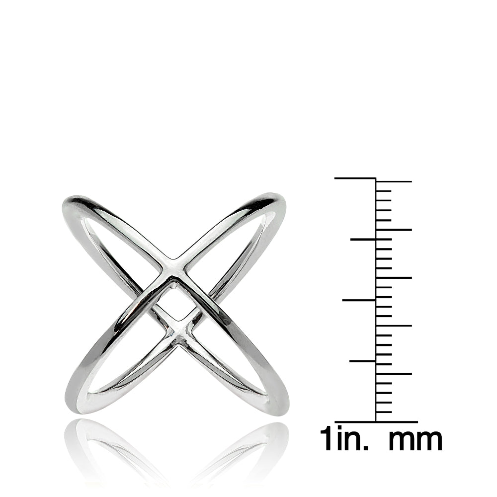 Sterling Silver Polished Criss-Cross X Ring-3