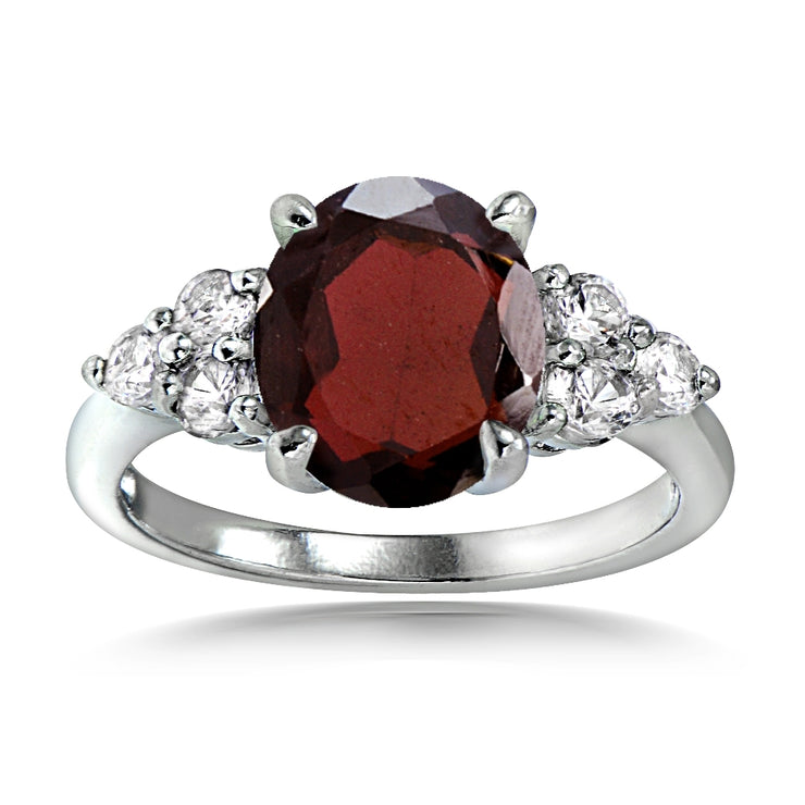 Sterling Silver 3.3ct Garnet and White Topaz Oval Ring