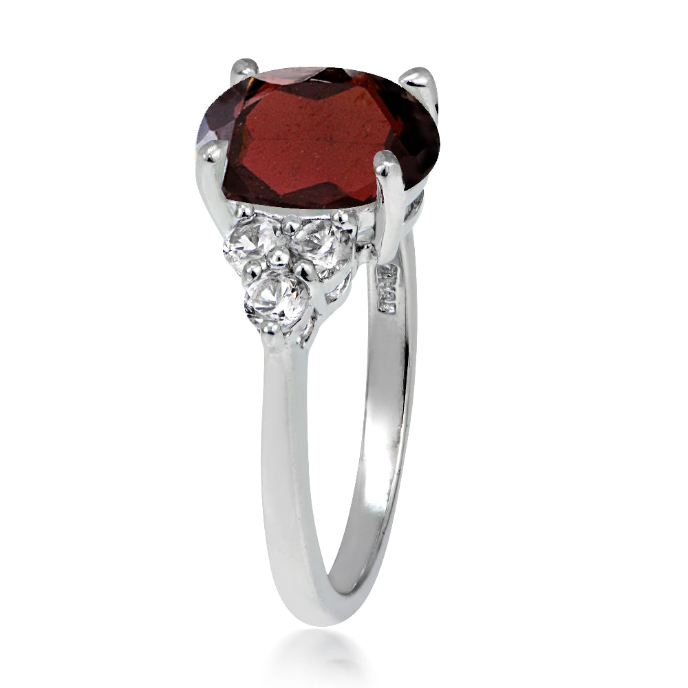 Sterling Silver 3.3ct Garnet and White Topaz Oval Ring-2