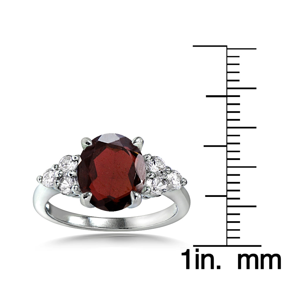 Sterling Silver 3.3ct Garnet and White Topaz Oval Ring-3