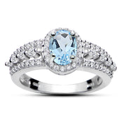 Sterling Silver Blue Topaz and White Topaz Oval Ring