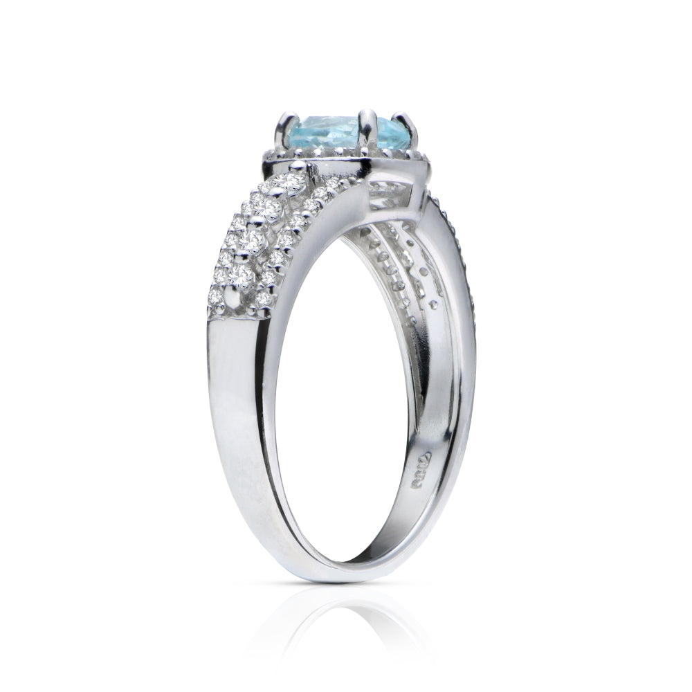 Sterling Silver Blue Topaz and White Topaz Oval Ring-2