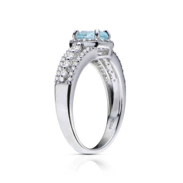 Sterling Silver Blue Topaz and White Topaz Oval Ring
