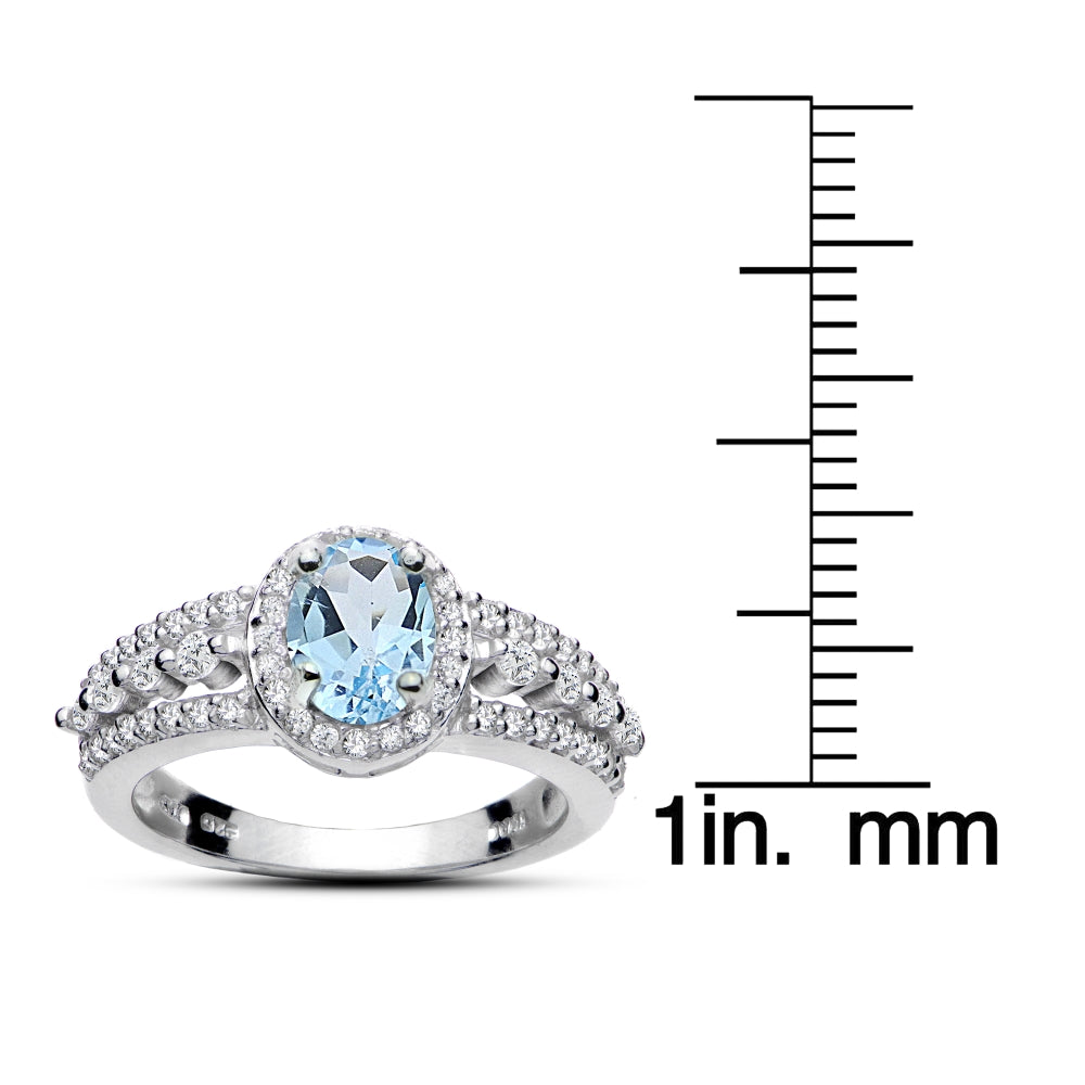 Sterling Silver Blue Topaz and White Topaz Oval Ring-3