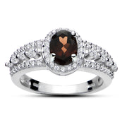 Sterling Silver Garnet and White Topaz Oval Ring