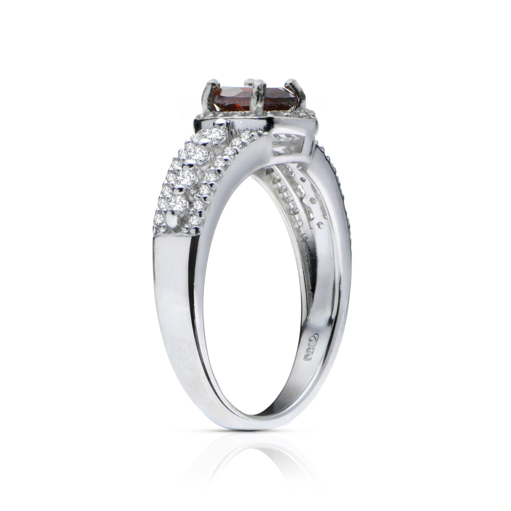Sterling Silver Garnet and White Topaz Oval Ring-2