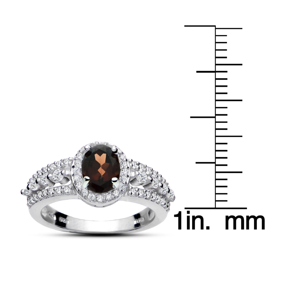 Sterling Silver Garnet and White Topaz Oval Ring-3