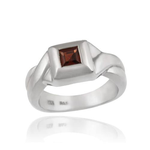 Sterling Silver Square Garnet Ring