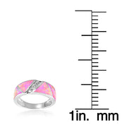 Sterling Silver Created Pink Opal & Cubic Zirconia Band Ring,