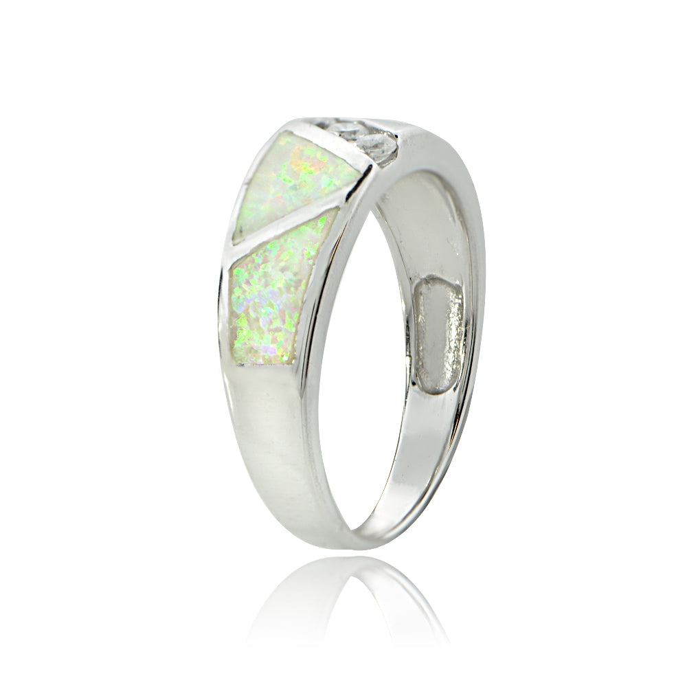 Sterling Silver Created White Opal & Cubic Zirconia Band Ring,-2