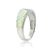 Sterling Silver Created White Opal & Cubic Zirconia Band Ring,