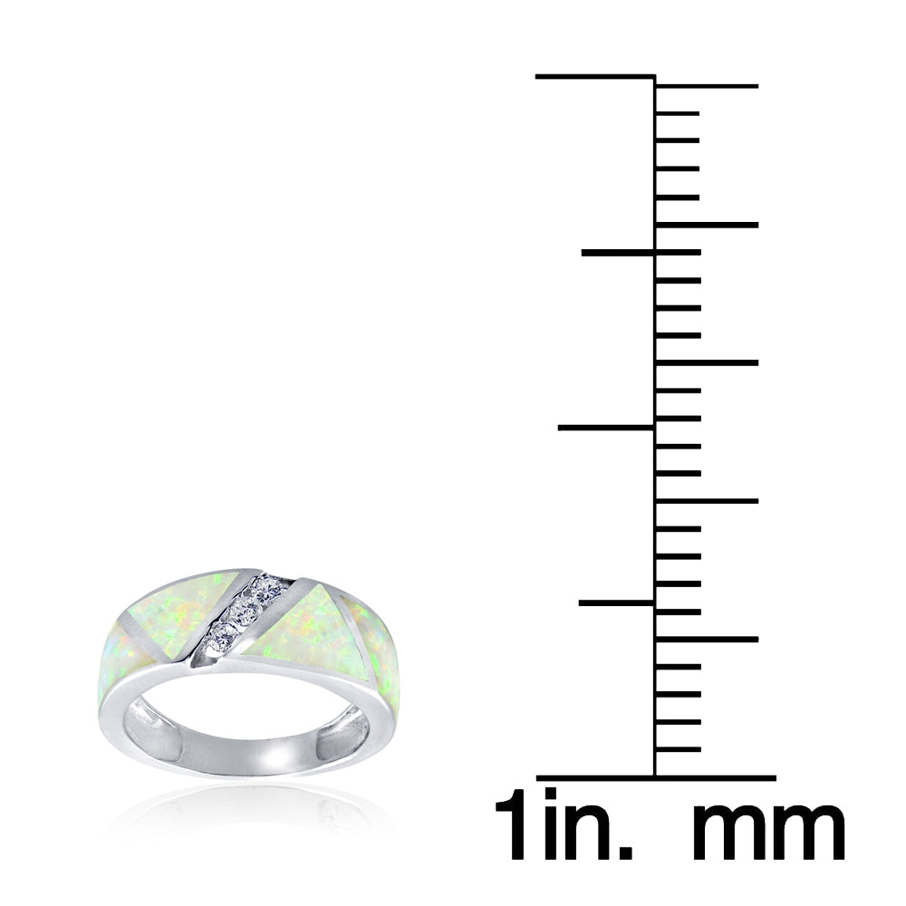 Sterling Silver Created White Opal & Cubic Zirconia Band Ring,-3