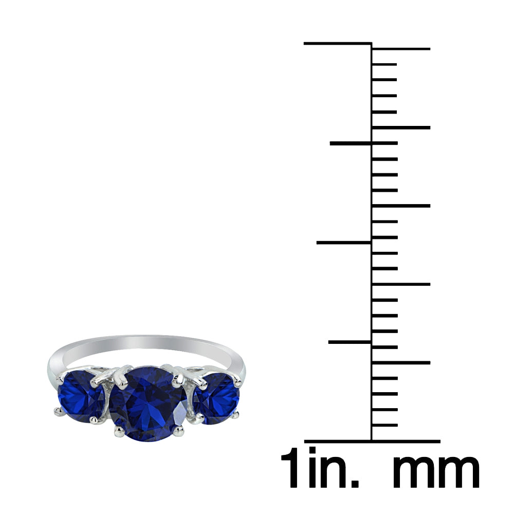 Sterling Silver Created Blue Sapphire Round-Cut Three Stone Ring-3
