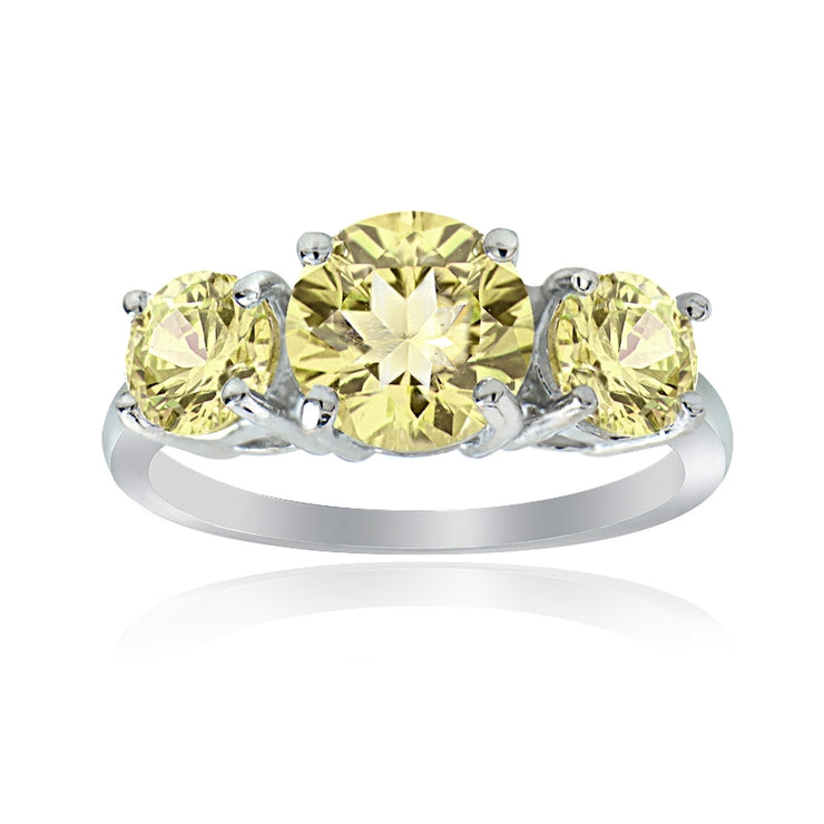 Sterling Silver Citrine Round-Cut Three Stone Ring