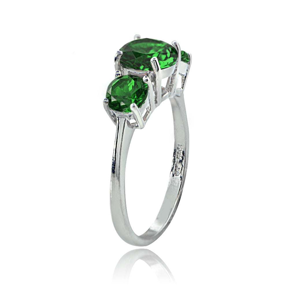 Sterling Silver Created Emerald Round-Cut Three Stone Ring-2