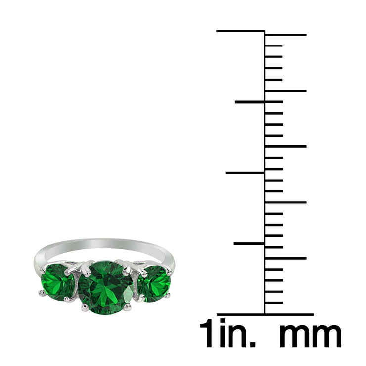 Sterling Silver Created Emerald Round-Cut Three Stone Ring