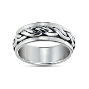 Sterling Silver Braided Oxidized Spinner Band Ring,