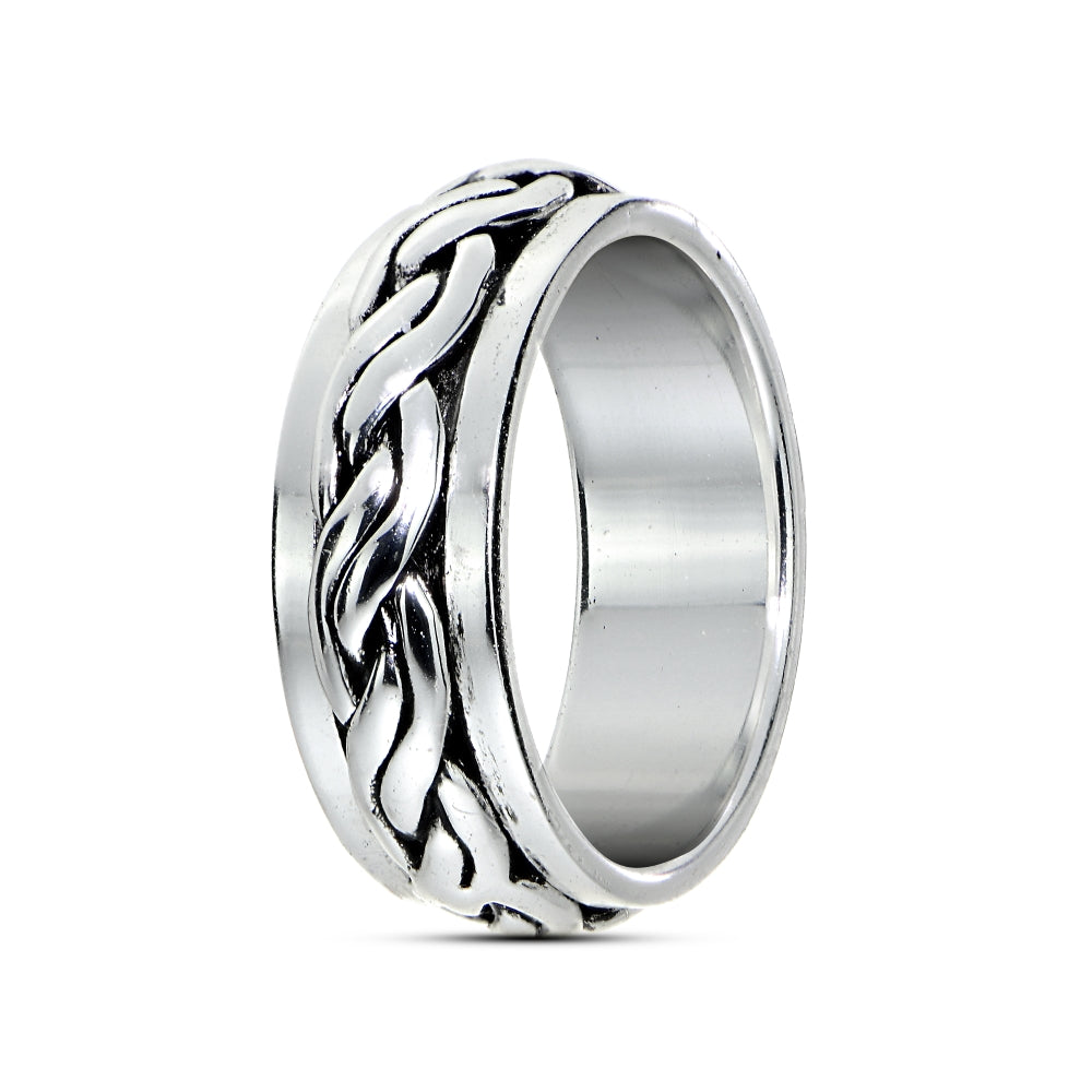 Sterling Silver Braided Oxidized Spinner Band Ring,-2