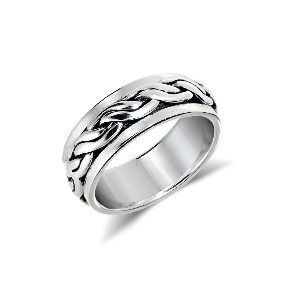 Sterling Silver Braided Oxidized Spinner Band Ring,-3