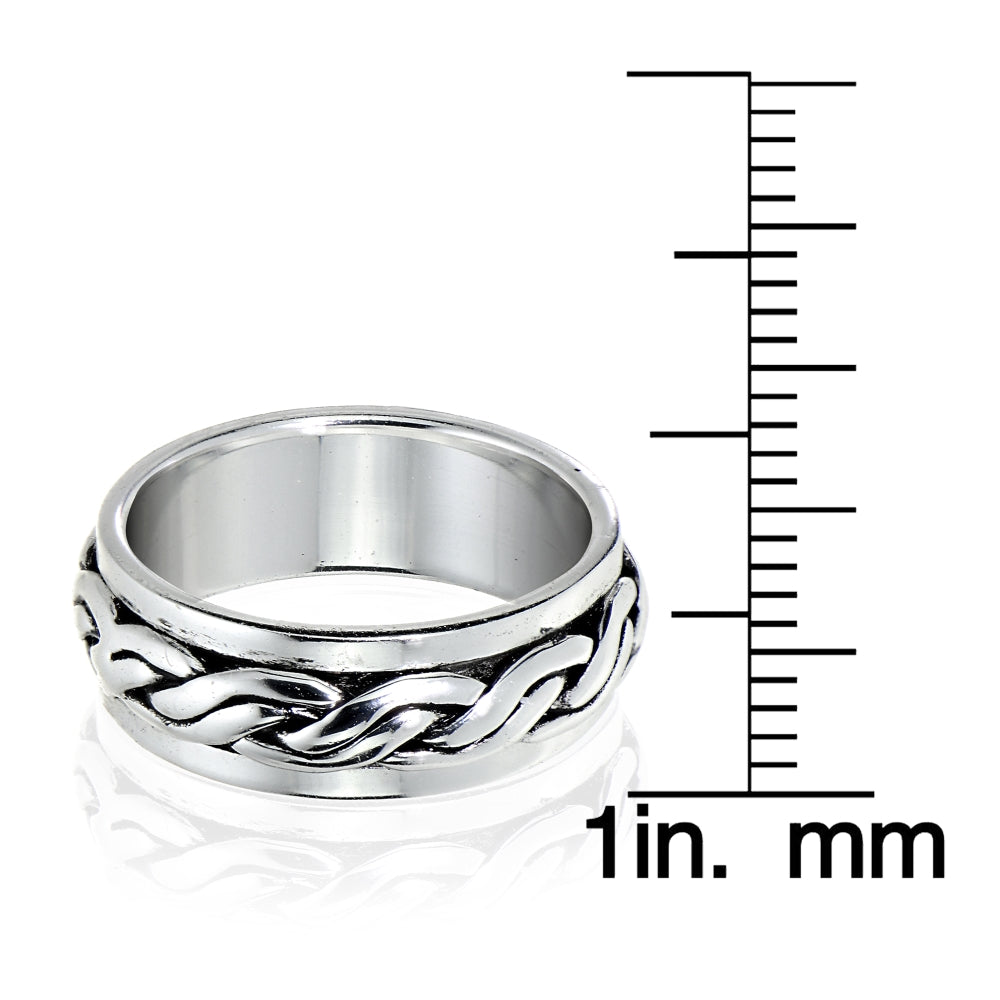 Sterling Silver Braided Oxidized Spinner Band Ring,-4