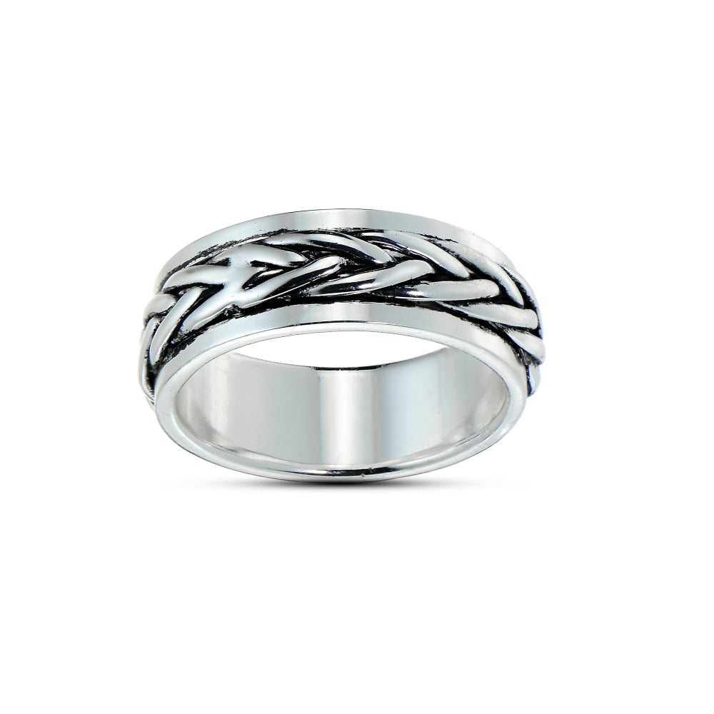 Sterling Silver Knot Oxidized Spinner Band Ring,
