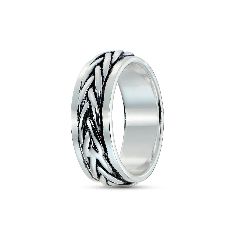 Sterling Silver Knot Oxidized Spinner Band Ring,-2