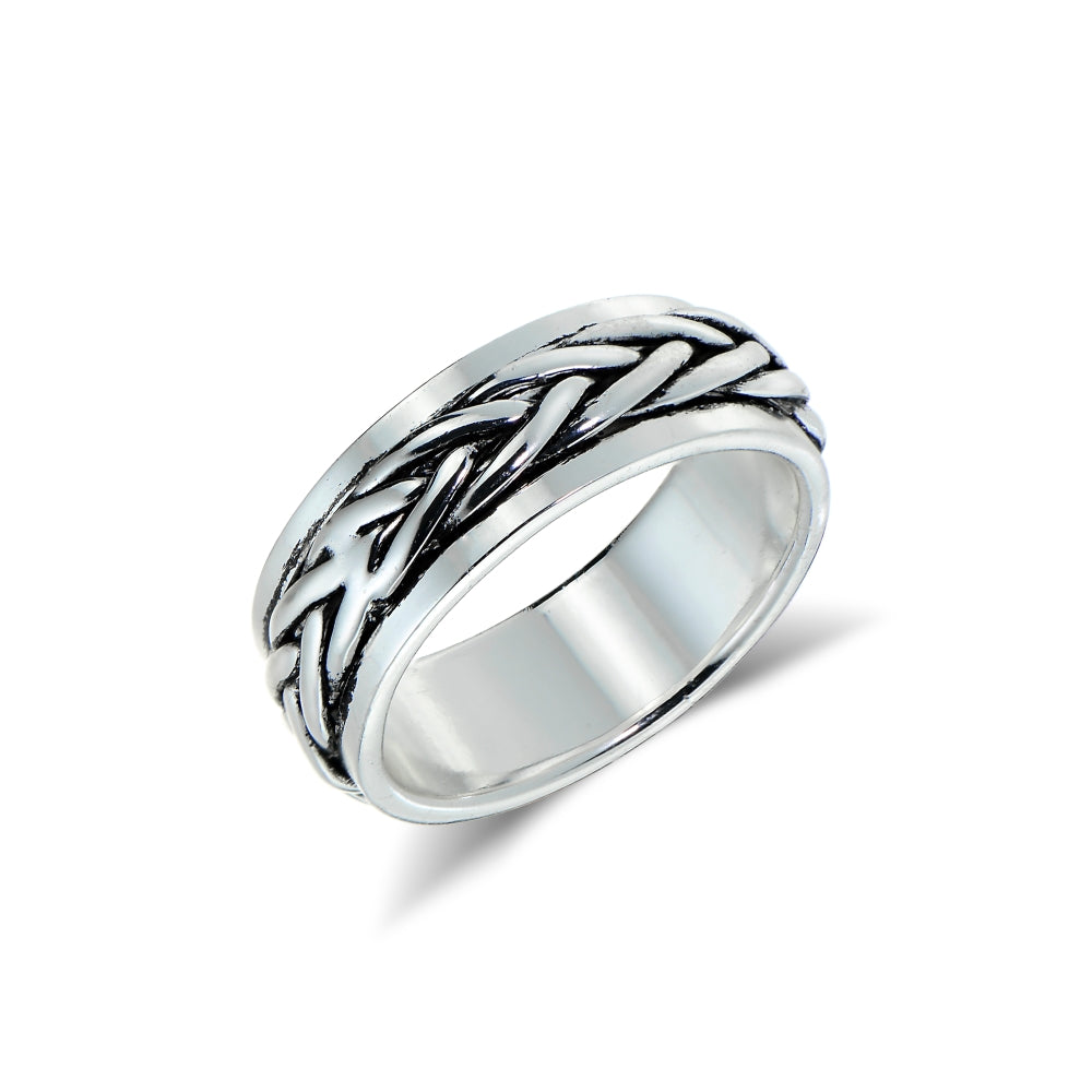 Sterling Silver Knot Oxidized Spinner Band Ring,-3