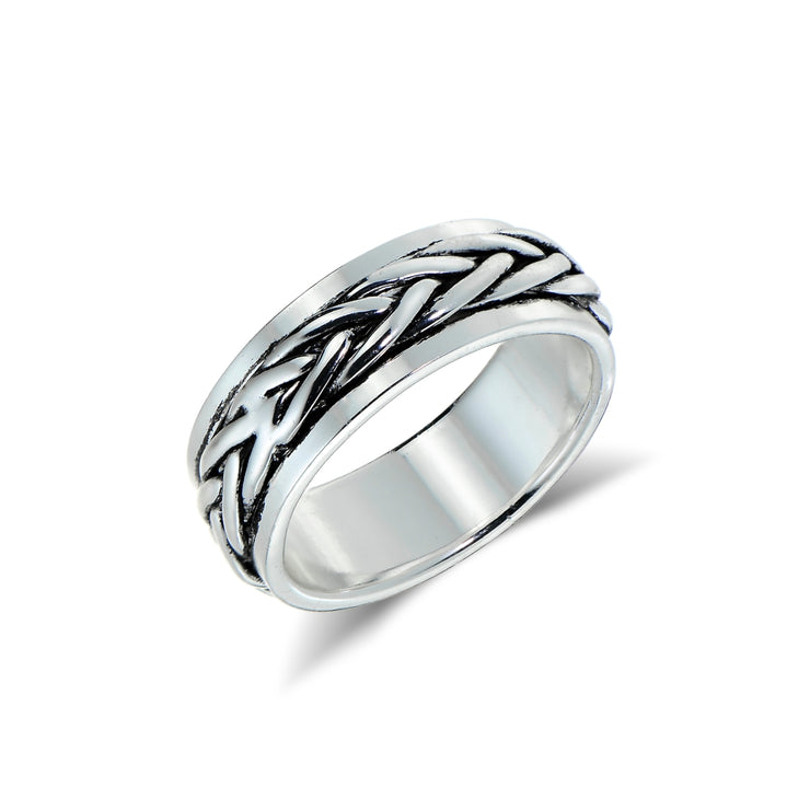 Sterling Silver Knot Oxidized Spinner Band Ring,