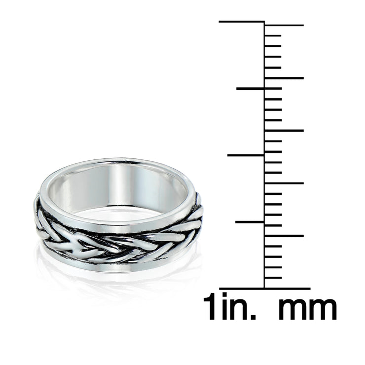 Sterling Silver Knot Oxidized Spinner Band Ring,