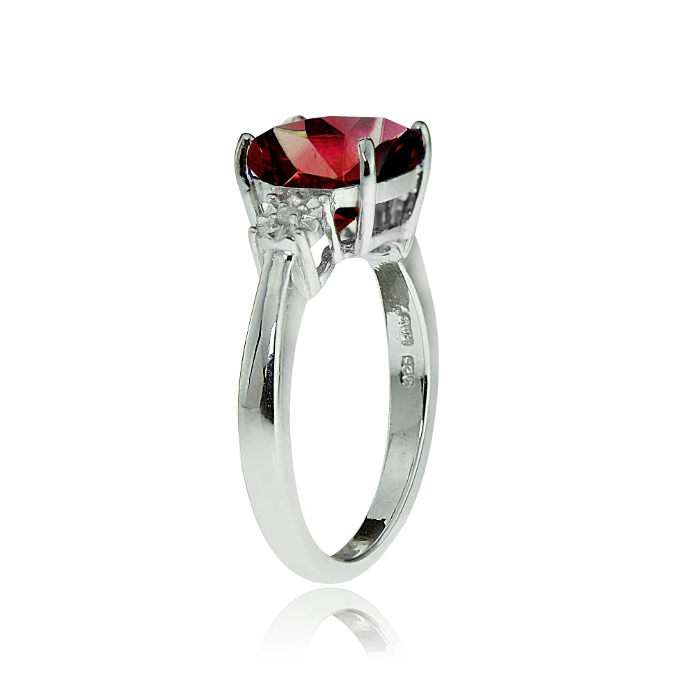 Sterling Silver Created Ruby and Diamond Accent Cushion-cut Ring-2