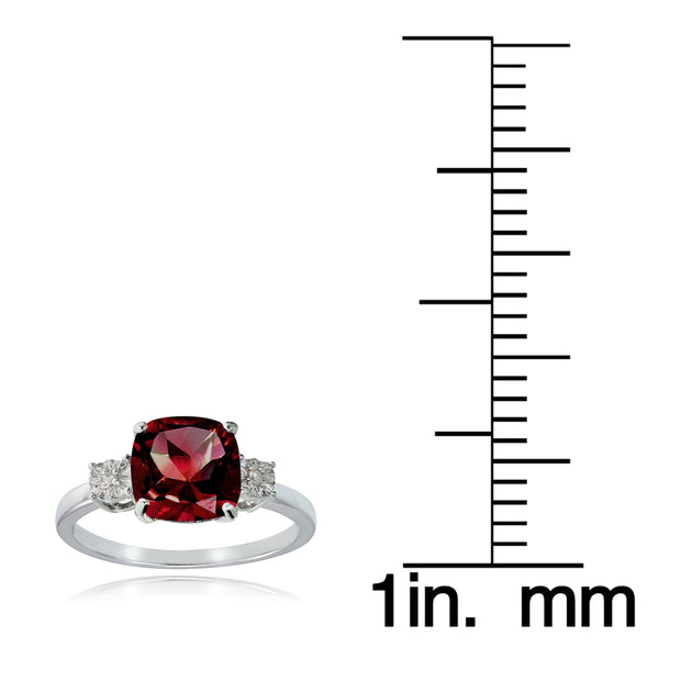 Sterling Silver Created Ruby and Diamond Accent Cushion-cut Ring