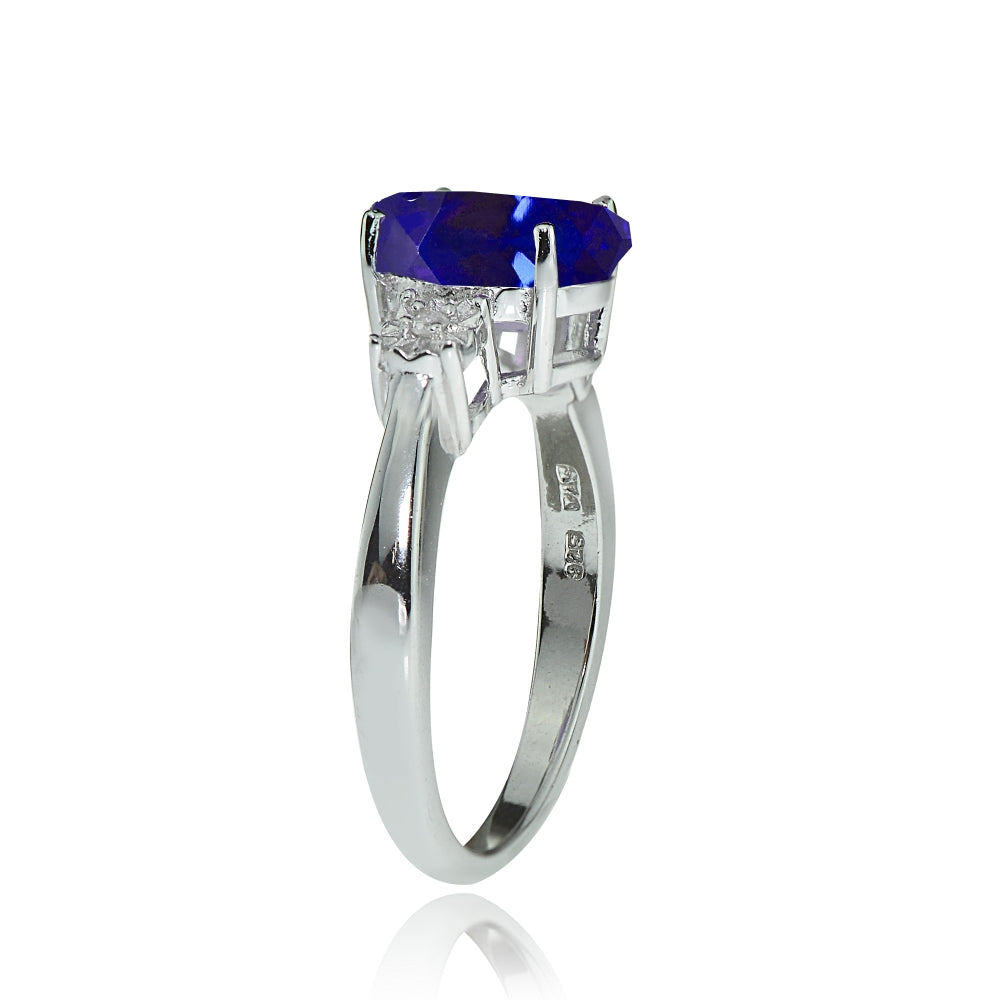Sterling Silver Created Blue Sapphire and Diamond Accent Heart Ring-2