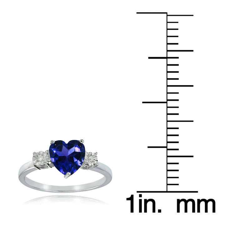 Sterling Silver Created Blue Sapphire and Diamond Accent Heart Ring